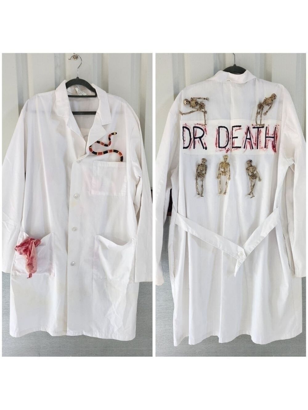 Dr. Death XL Handmade Halloween costume Blood snake Skeletons White coat Doctor